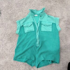 Peach Love California Turquoise Button-Up Top